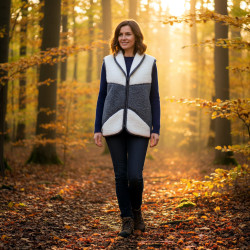 Pelēkā merino aitas vilnas veste ar apkakli