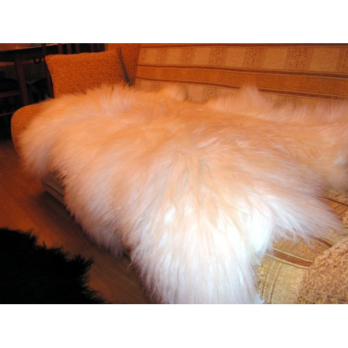Исландская белая овечья шкура с длинной слегка вьющейся шерстью